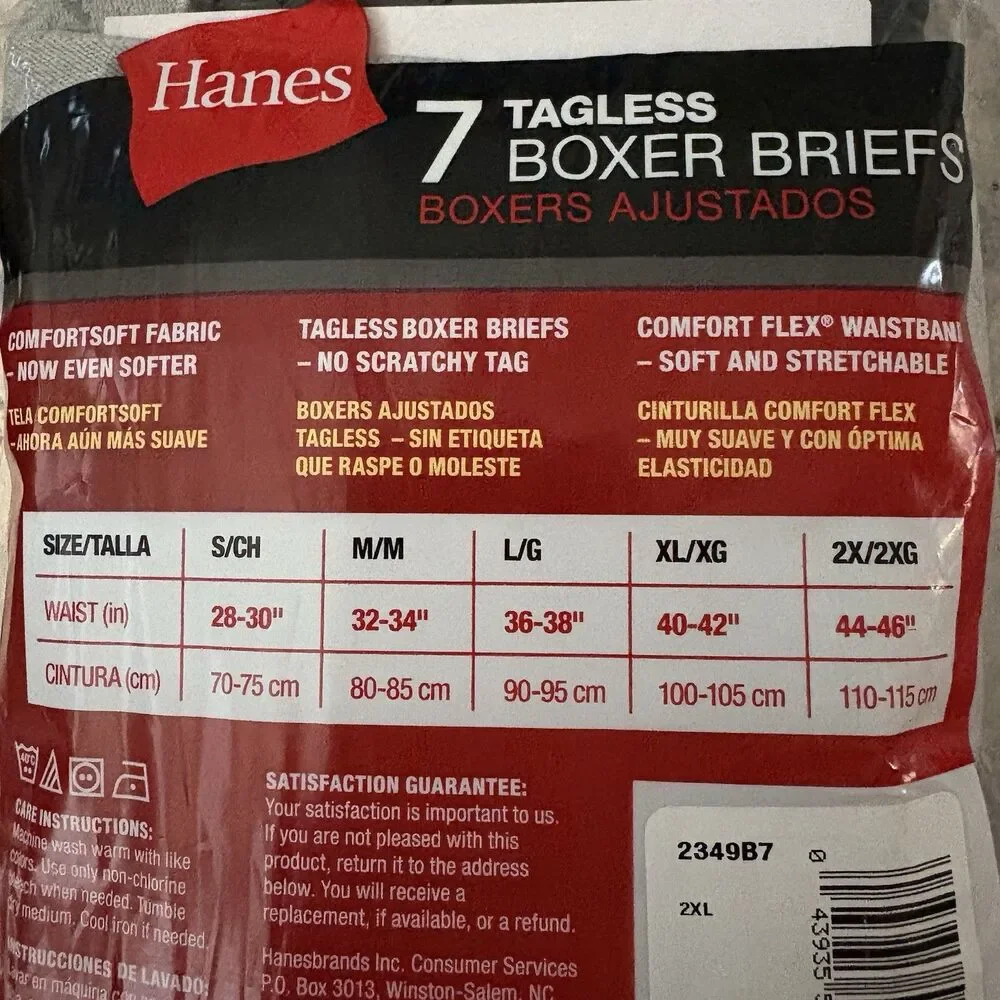 Hanes Mens Boxer Briefs 2XL ~ 7 PR Comfort Soft Tagless Black & Grey Cotton